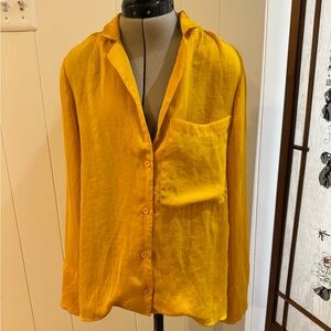Yellow Women's Button-Up Silky Top